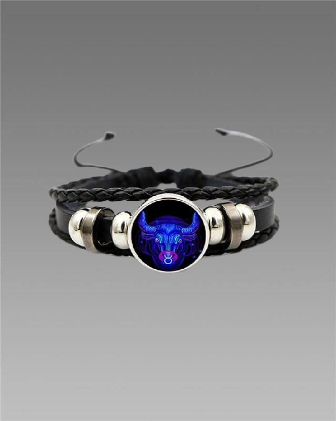 Zodiac Constellation Braided Design Black Leather Bracelet Adjustable - Instagrab.Shop Zodiac Constellation Braided Design Black Leather Bracelet Adjustable