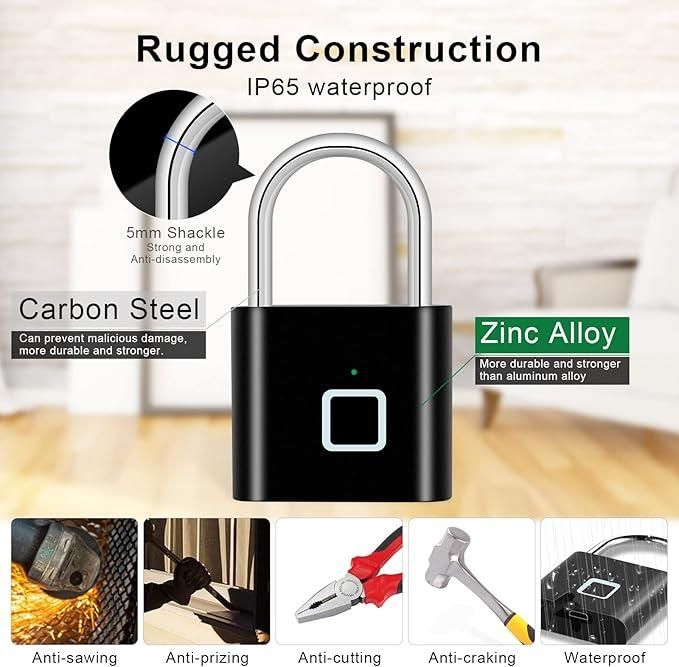 Fingerprint Padlock Rechargeable Keyless Anti-theft Security Smart Door Lock-1 Piece ( Random Colour) - Instagrab.Shop Fingerprint Padlock Rechargeable Keyless Anti-theft Security Smart Door Lock-1 Piece ( Random Colour)