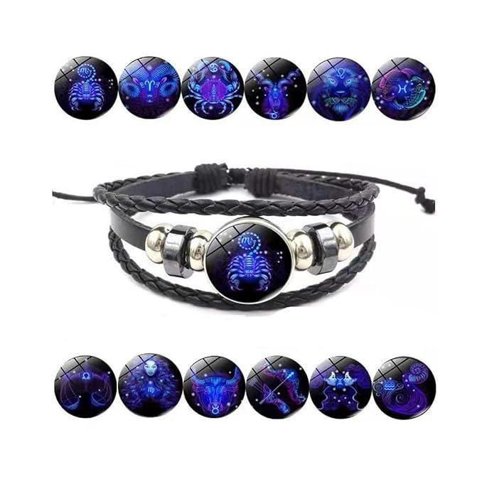 Zodiac Constellation Braided Design Black Leather Bracelet Adjustable - Instagrab.Shop Zodiac Constellation Braided Design Black Leather Bracelet Adjustable