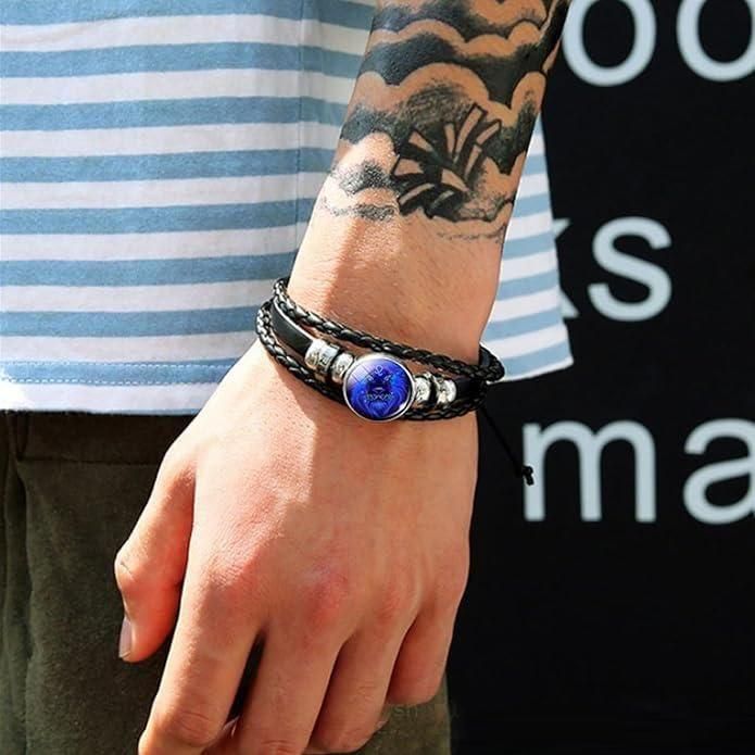 Zodiac Constellation Braided Design Black Leather Bracelet Adjustable - Instagrab.Shop Zodiac Constellation Braided Design Black Leather Bracelet Adjustable