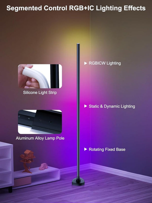 Transform Your Space with Vibrant Ambiance - Corner Floor Lamp with Music Sync & Smart Control - Instagrab.Shop Transform Your Space with Vibrant Ambiance - Corner Floor Lamp with Music Sync & Smart Control