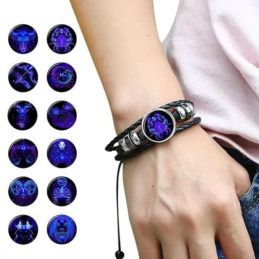 Zodiac Constellation Braided Design Black Leather Bracelet Adjustable - Instagrab.Shop Zodiac Constellation Braided Design Black Leather Bracelet Adjustable